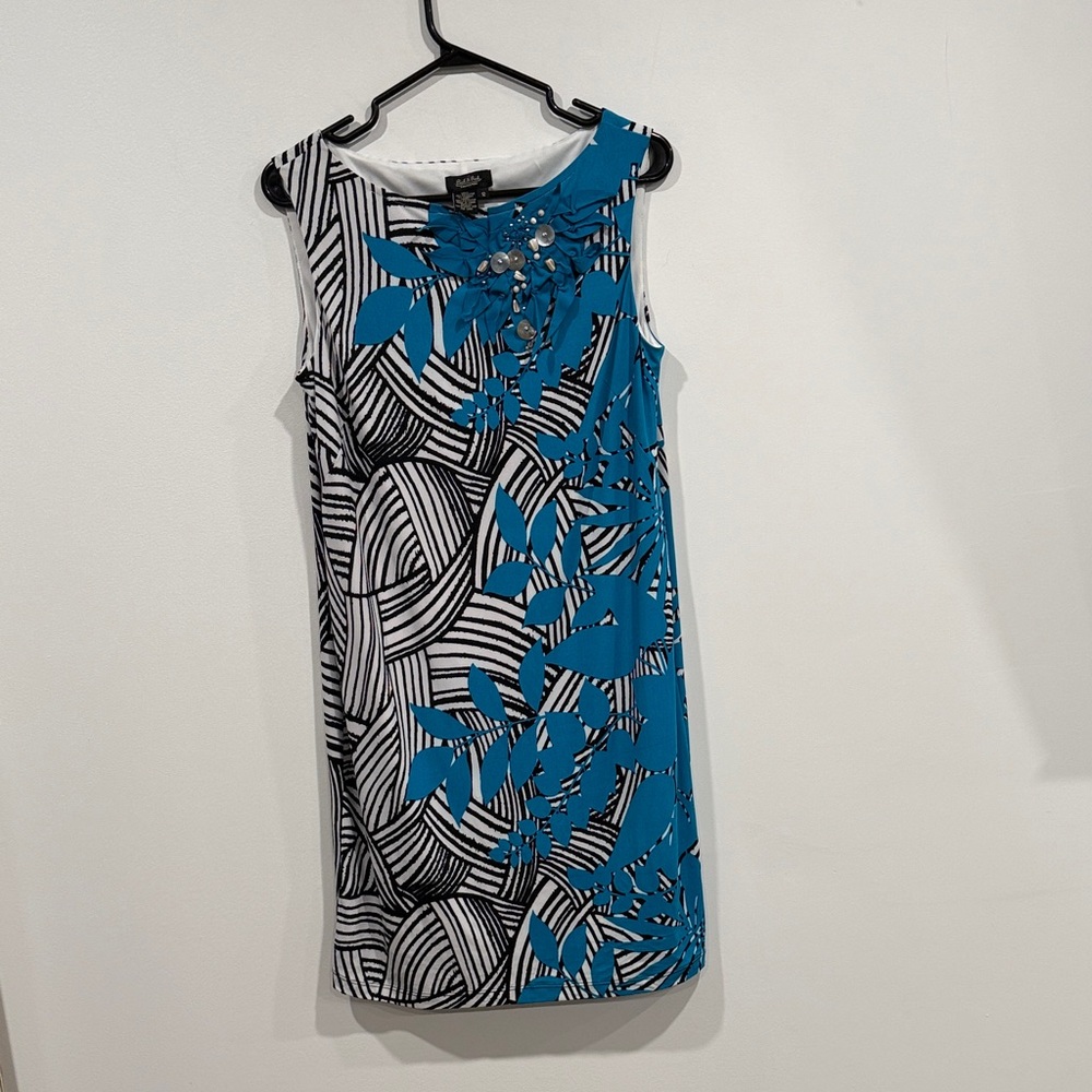 Peck & Peck Teal and Black Abstract Midi Dress
